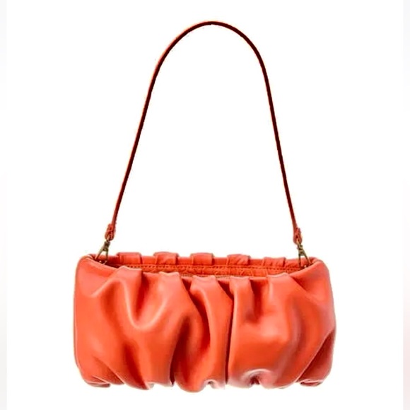 🌺🎉HP🎉🌺 NWT Staud Ruched Leather Bean Bag Blood Orange - Picture 13 of 16